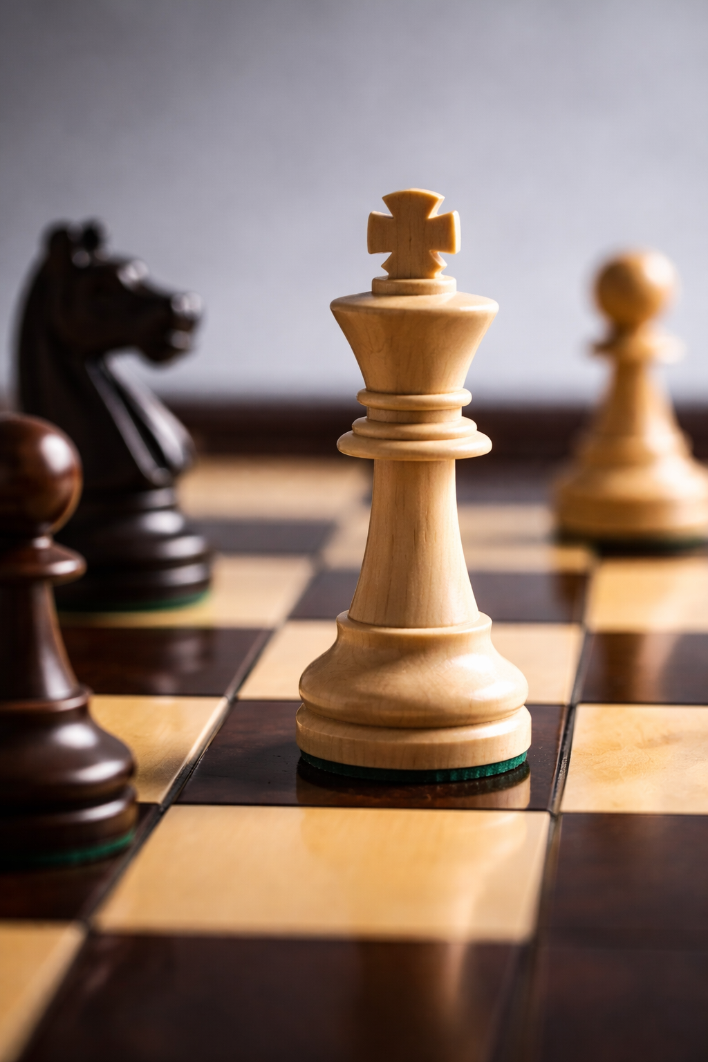 The king piece on a chessboard.