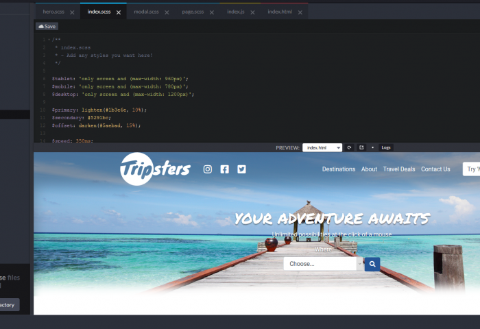 Live mockups for the tripsters website