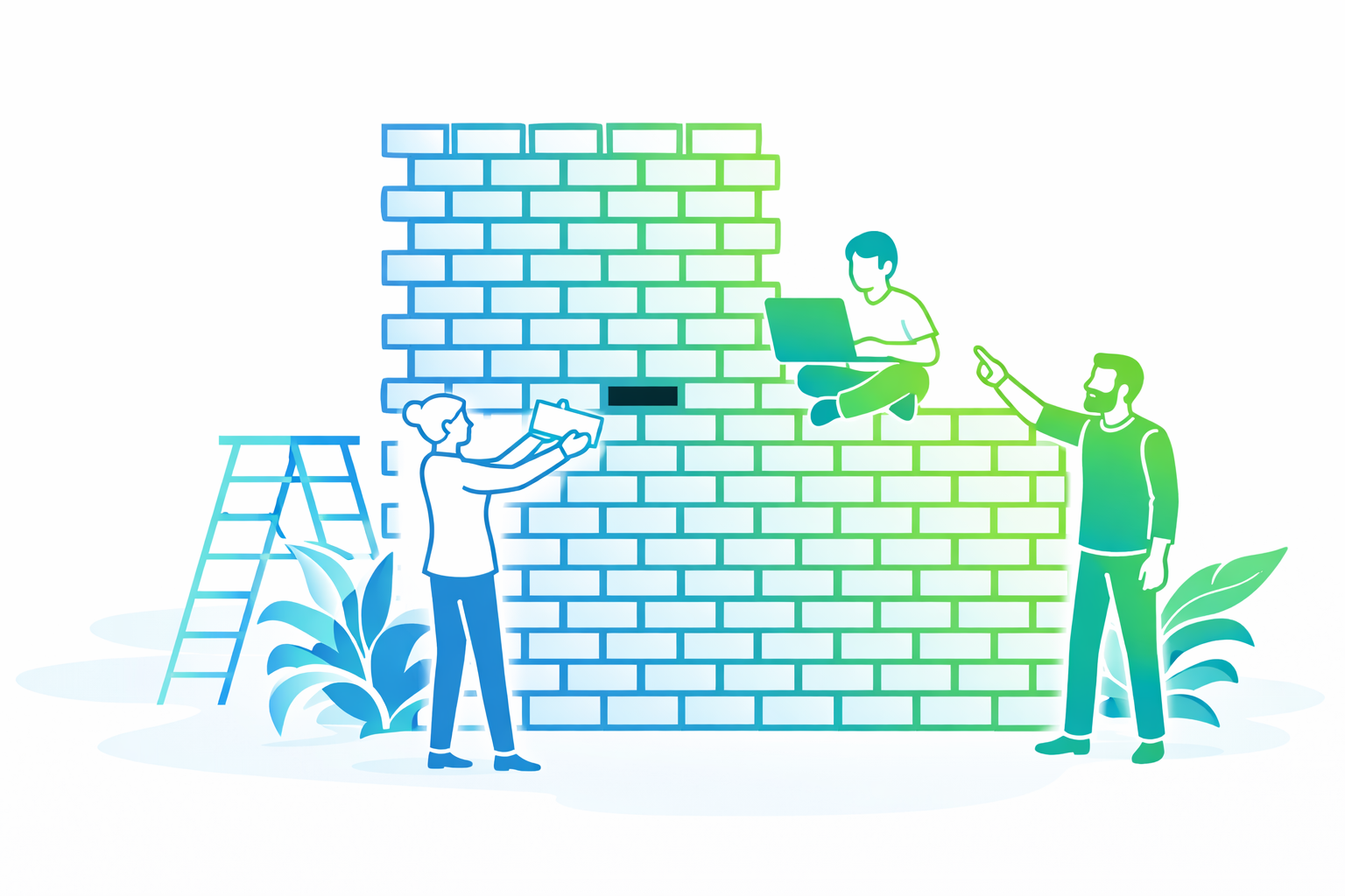 People building a brick wall