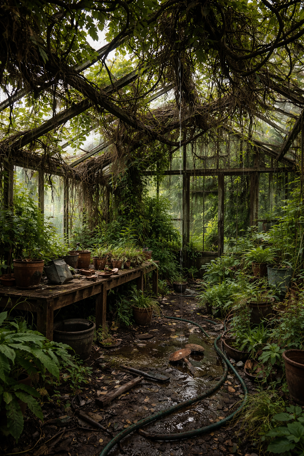 Overgrown greenhouse