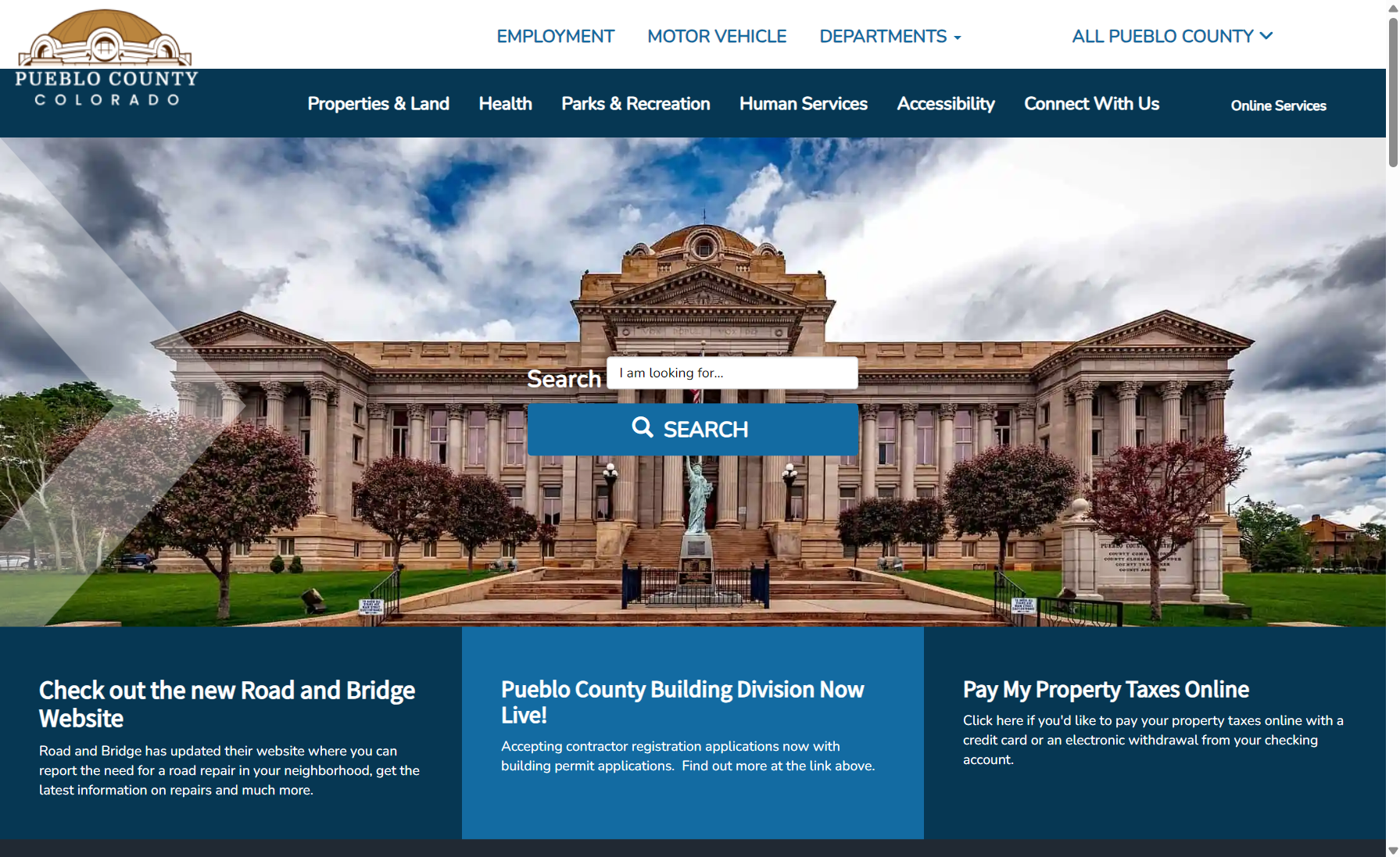 Pueblo County homepage screenshot.