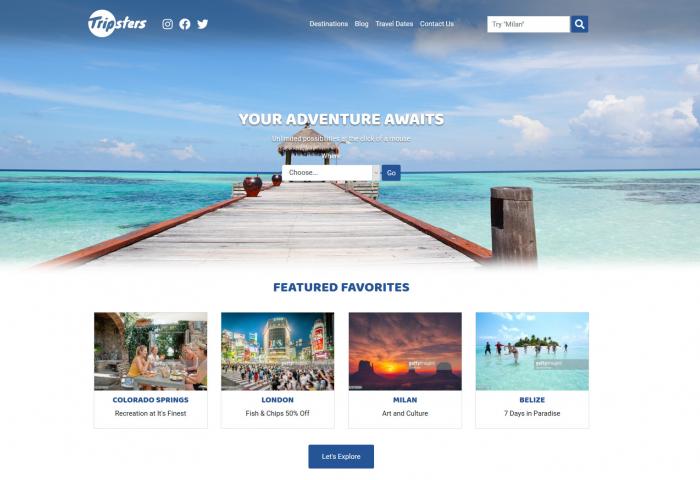 Screenshot of tripsters website design