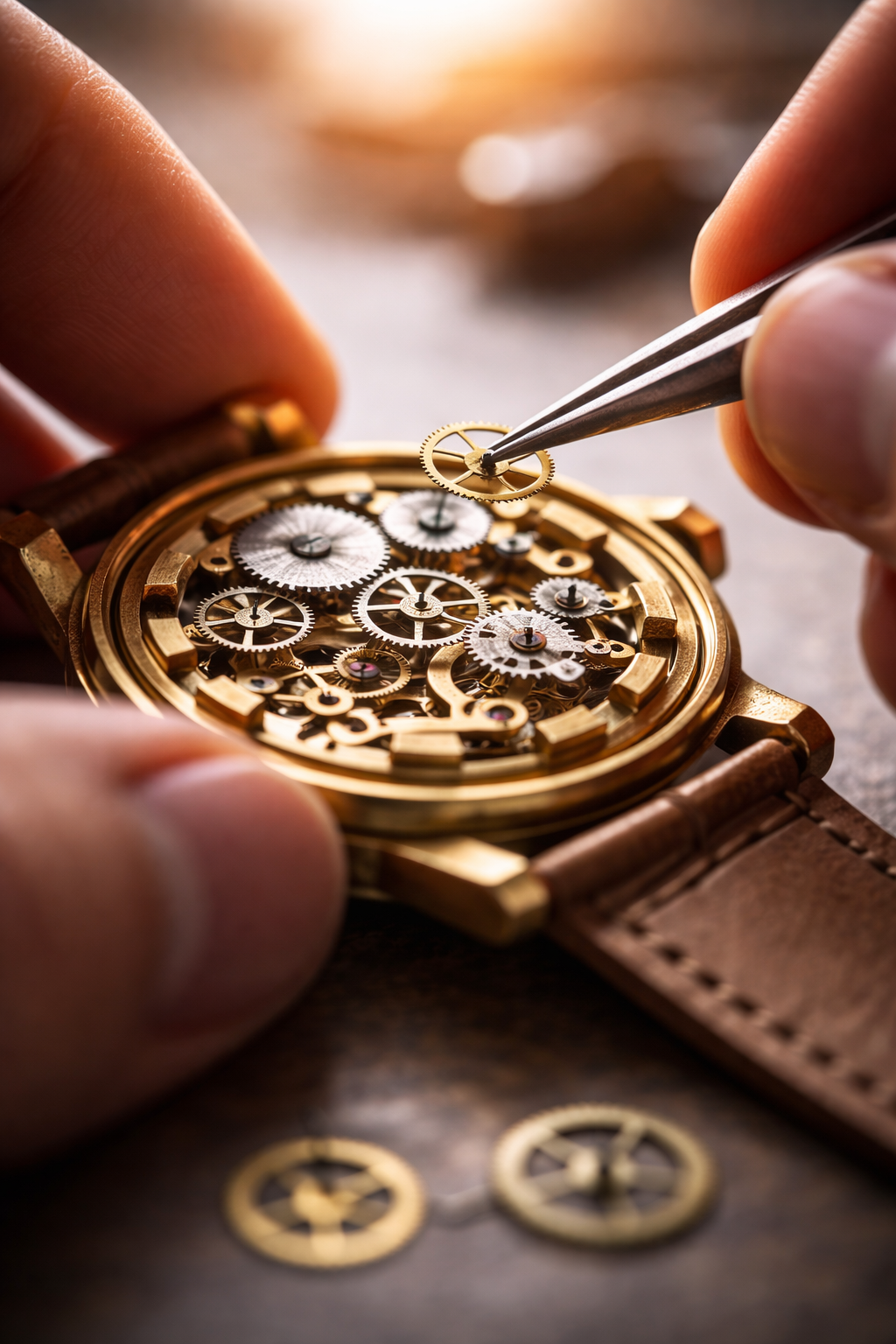 A watchmaker carefully fixing and maintaining a wrist watch