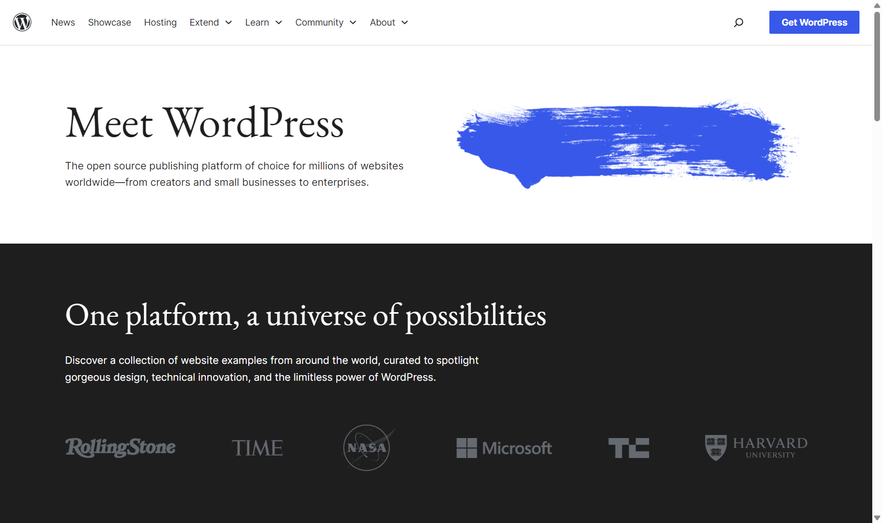 WordPress.org homepage screenshot